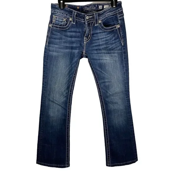 Miss Me Women's Blue Boot Cut Jeans with Gold Embroidery - Picture 3 of 13